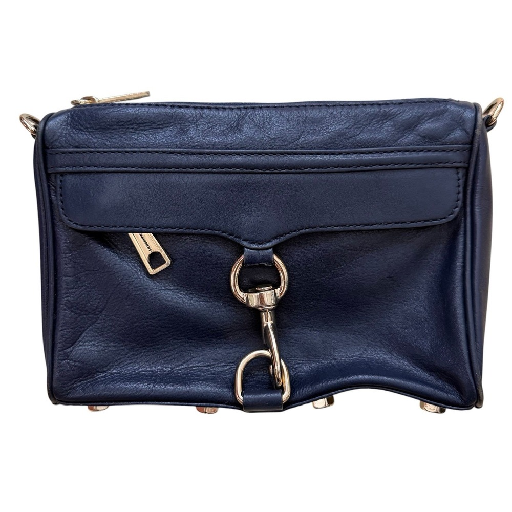 Rebecca Minkoff Womens Leather Mini M.A.C Navy Blue Crossbody Clutch Bag - Picture 4 of 13